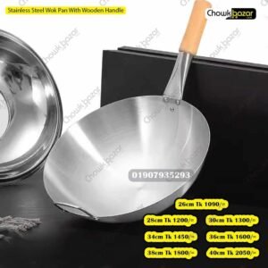 Stainless Steel Wok Pan With Wooden Handel