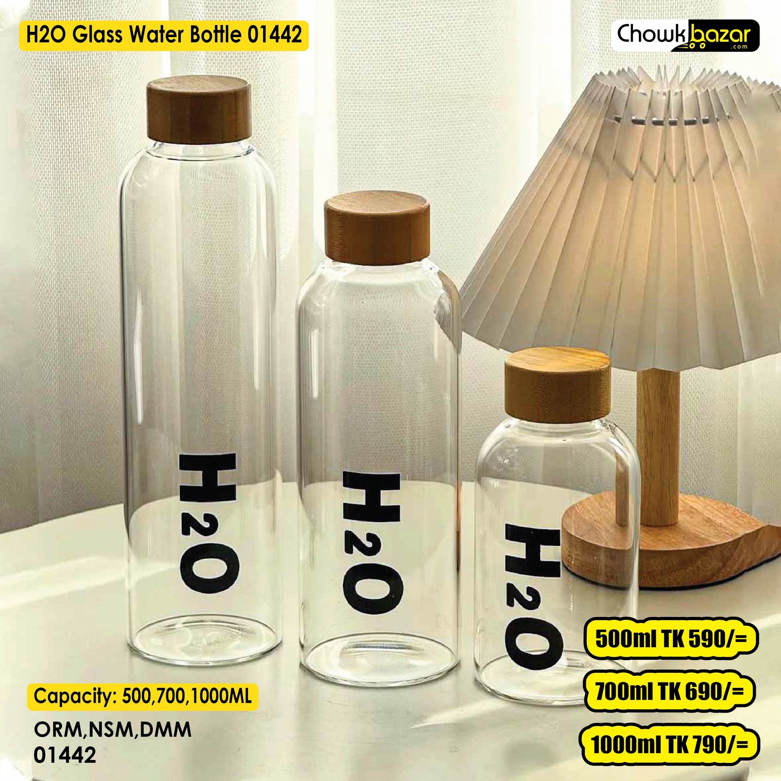 H2O Glass Water Bottle 01442 H2O Glass Water Bottle 01442 - Image 1